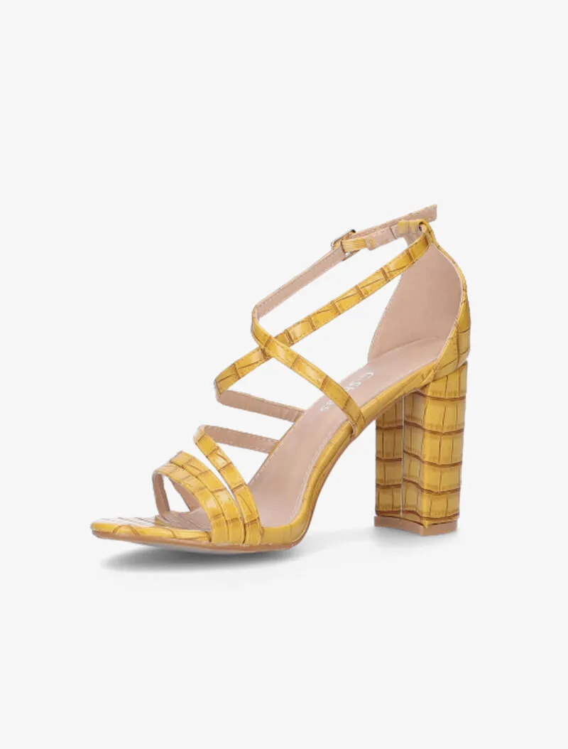 Sandales effet croco à triple ganses - moutarde
