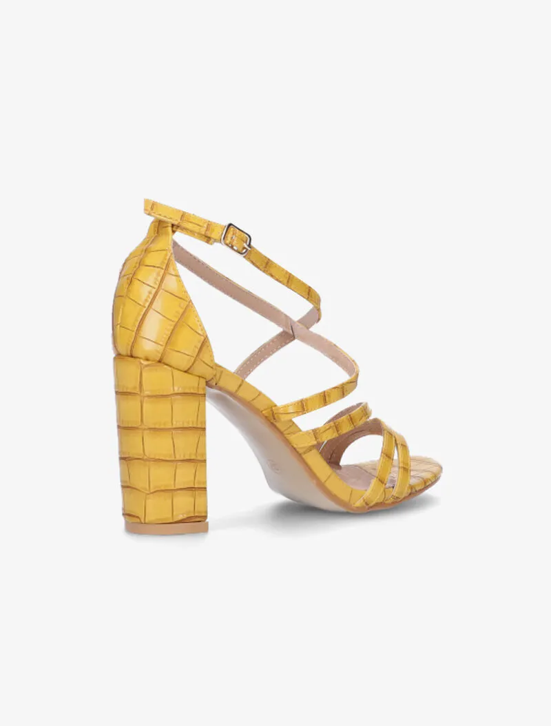 Sandales effet croco à triple ganses - moutarde